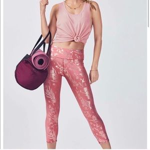 Fabletics Pink & Metallic Gold Crop Leggings
